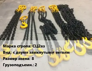 Строп цепной СЦ2вз с двумя замкнутыми ветвям Звено:8 Грузопод.2